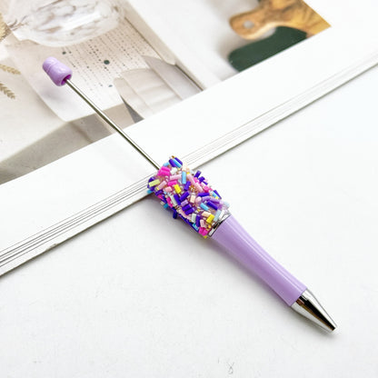 DIY colored sugar bead pen ins colored sugar needle candy cute pen, colored chocolate candy beaded ballpoint pen spot
