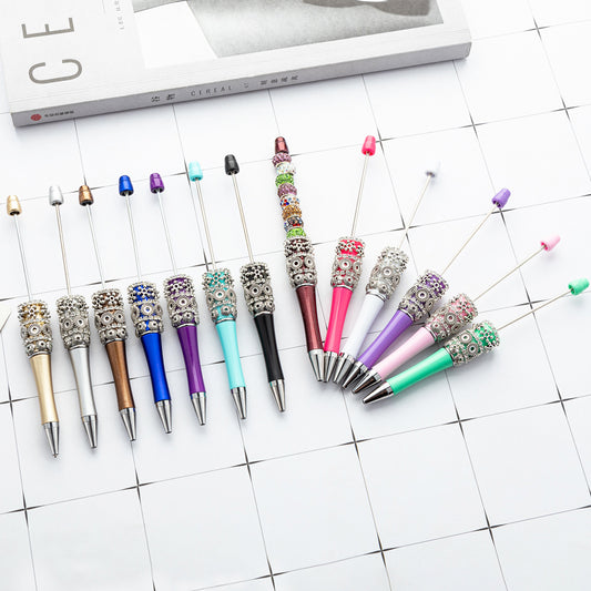 New DIY retro flower bead pen wholesale creative DIY handmade plastic bead pen cute girl heart plastic pen