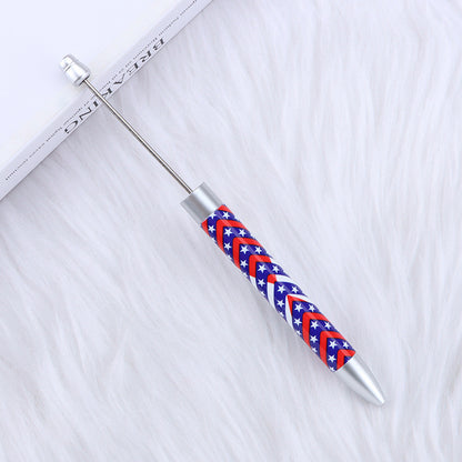 DIY long printed bead pen, national flag sunflower pattern creative cute grain bead pen plastic bead ballpoint pen