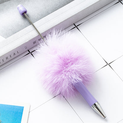 Cross-border plastic plush bead pen creative handmade DIY ballpoint pen new cartoon hairball bead pen wholesale