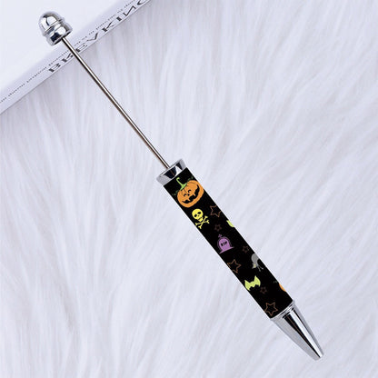 DIY Plastic Beadable Pens with Halloween Pumpkin Ghost Bat Spider Prints