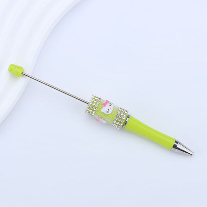 New KT cat litter sugar string bead pen DIY handmade cute fantasy cartoon cat cute jingle cat beaded ballpoint pen