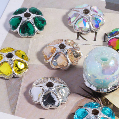 2025 New Random Mixed Color 15mm Heart-Shaped Diamond Alloy Rhinestone Flower Tray Color DIY Bead Spacer Mobile Phone Key Chain Necklace Bag Chain Accessories