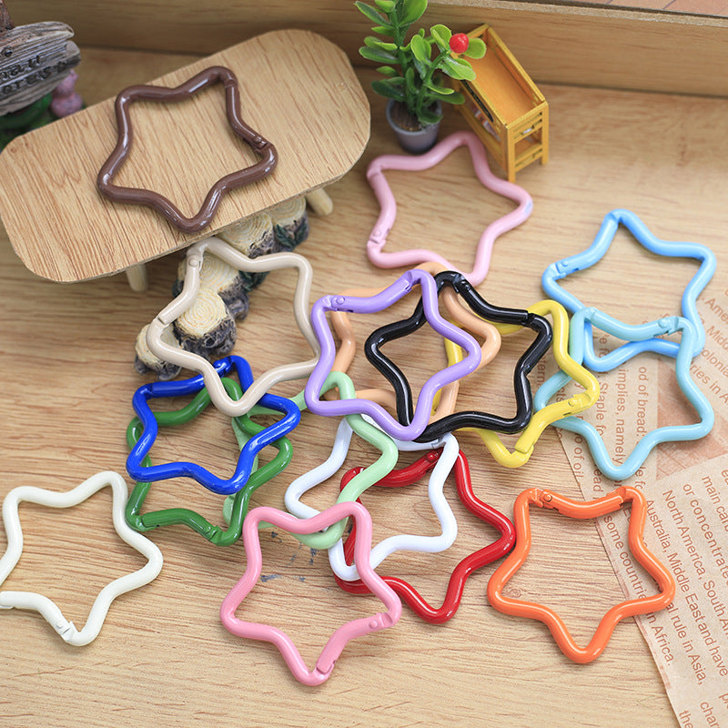 DIY Keychain Jewelry Lock Chain, Color Spray Paint Five-pointed Star, Key Ring Flat Ring Key Ring Mobile Phone With