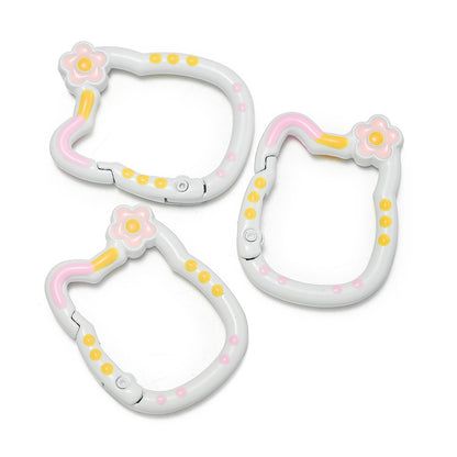 28*35mm HK Flower Head Alloy Painted Paint Kitty Cat Spring Chain Key Ring DIY Mobile Phone Pendant Bag Buckle Ring
