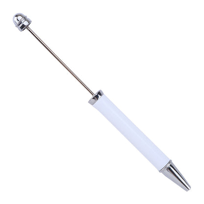 DIY Beadable Pens that can be Decorated with Pen Wraps and Beads, White-Silver Color