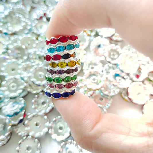 15mm Cross-border Hot-selling Silver Bead Spacer Round Rhinestone Ring Wheel Spacer Wavy Edge Diamond Spacer Accessories