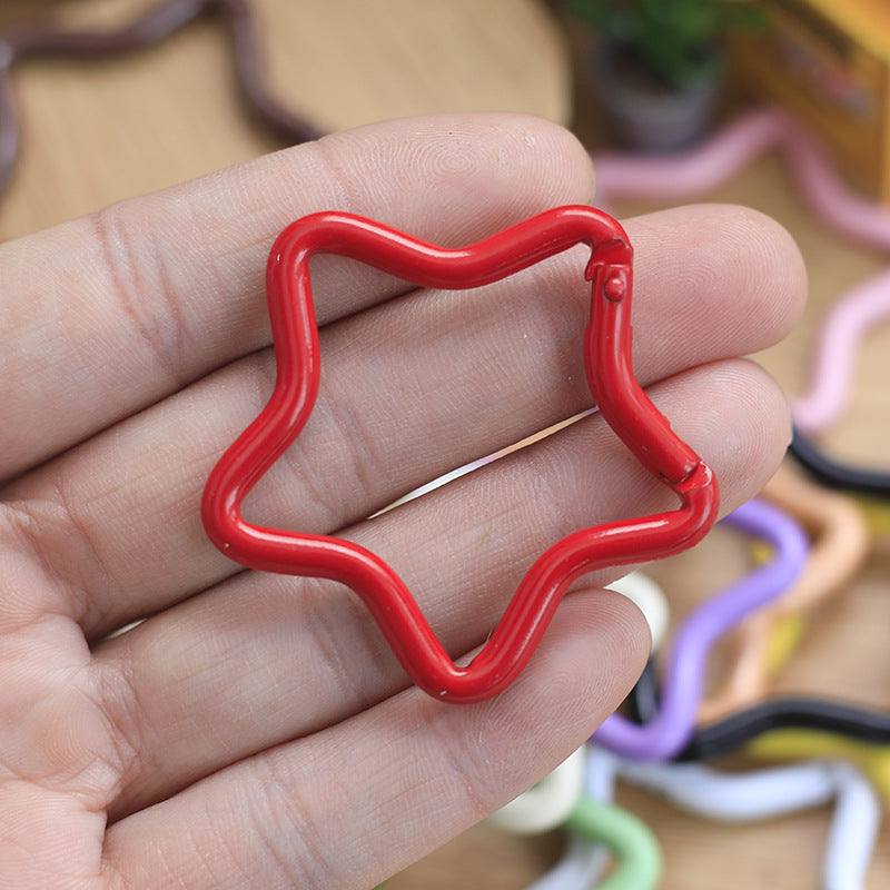 DIY Keychain Jewelry Lock Chain, Color Spray Paint Five-pointed Star, Key Ring Flat Ring Key Ring Mobile Phone With
