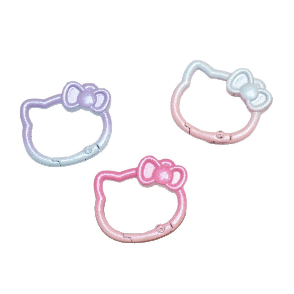 37*30mm Two-color Paint Gradual Change Cute Bow Kitten Spring Buckle DIY Accessories Keychain Bag Pendant