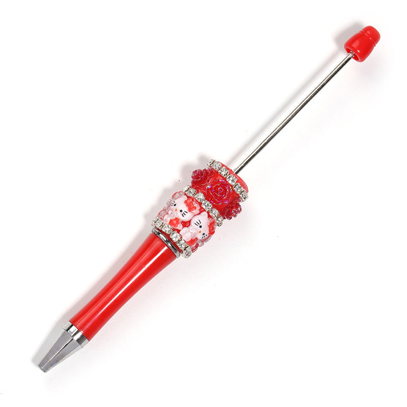 Cross-border new high-value bead pen cartoon decompression flower ballpoint pen creative DIY handmade full drill neutral pen