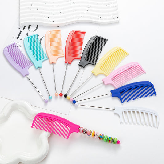 DIY Beaded Comb Hair Highlights Comb Beauty Styling Comb Steel Needle Comb Plastic Tip Tail Comb Hair Salon Hair Tool