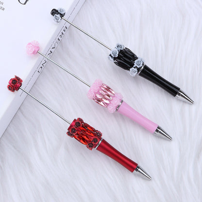 DIY flower mermaid bead pen pure handmade patch pen cap sticker rose mermaid bead pen, student gift pen