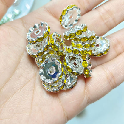 15mm Cross-border Hot-selling Silver Bead Spacer Round Rhinestone Ring Wheel Spacer Wavy Edge Diamond Spacer Accessories
