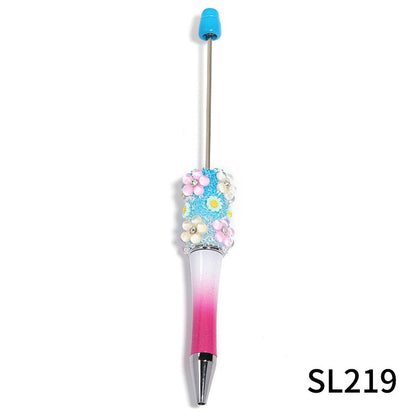 Heavy industry DIY three-dimensional flower gypsy coarse sugar pattern multi-color beaded rotating ballpoint pen