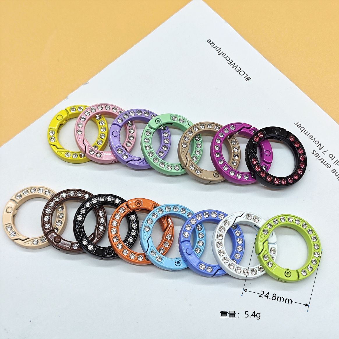 24.8Mm Diamond Key Ring Color Paint Spring Buckle Love Candy Color Spring Ring Opening DIY Jewelry Keychain Accessories Book Ring Card Ring