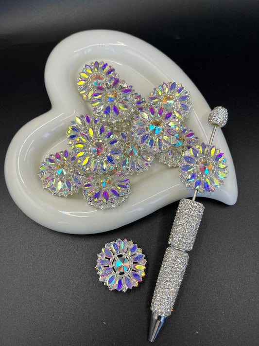 Round flower with sparkling colorful rhinestones