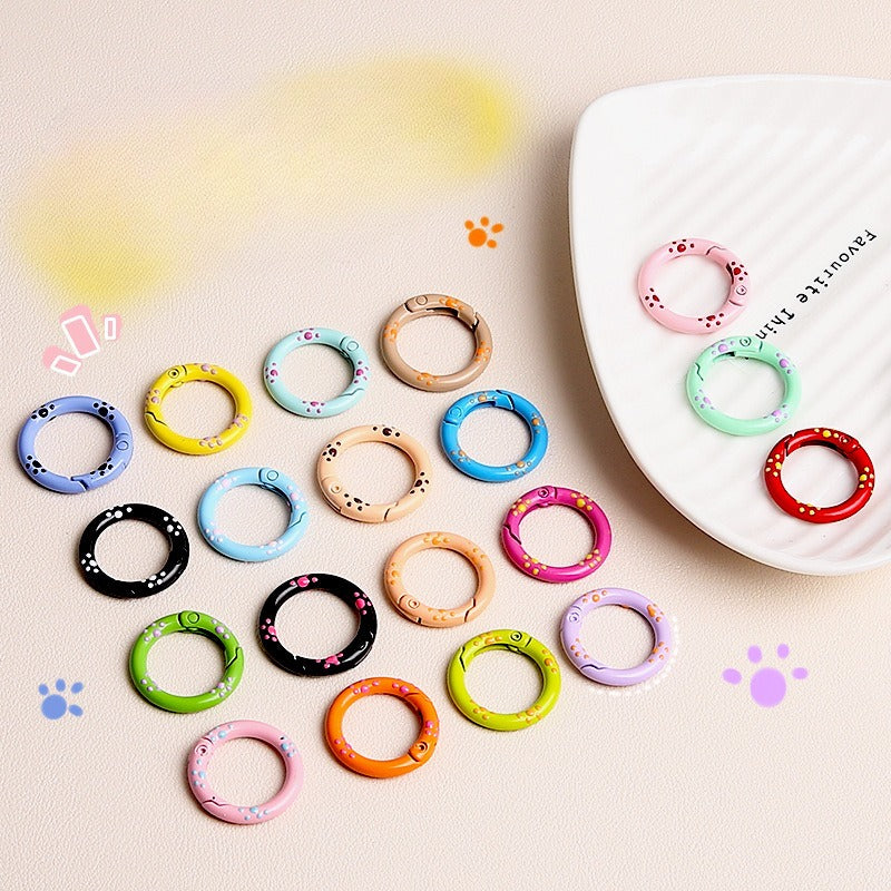 25mm Cat Paw Candy Color Metal Paint  Spring Chain Keychain Pendant DIY Jewelry Accessories Ring Buckle Backpack Buckle