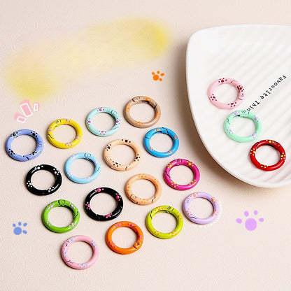 25mm Cat Paw Candy Color Metal Paint  Spring Chain Keychain Pendant DIY Jewelry Accessories Ring Buckle Backpack Buckle