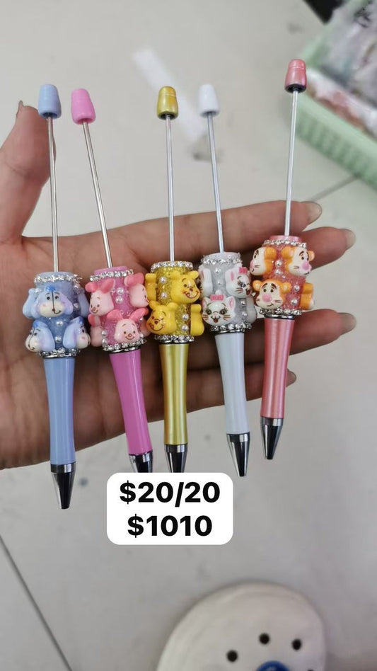 Beadable pens with tigger, winnie,piglet,eeyore,roo