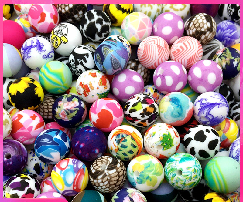 15mm Silicone Beads Water Transfer Beads DIY Jewelry Bead Pen Loose Beads Wholesale #101-150