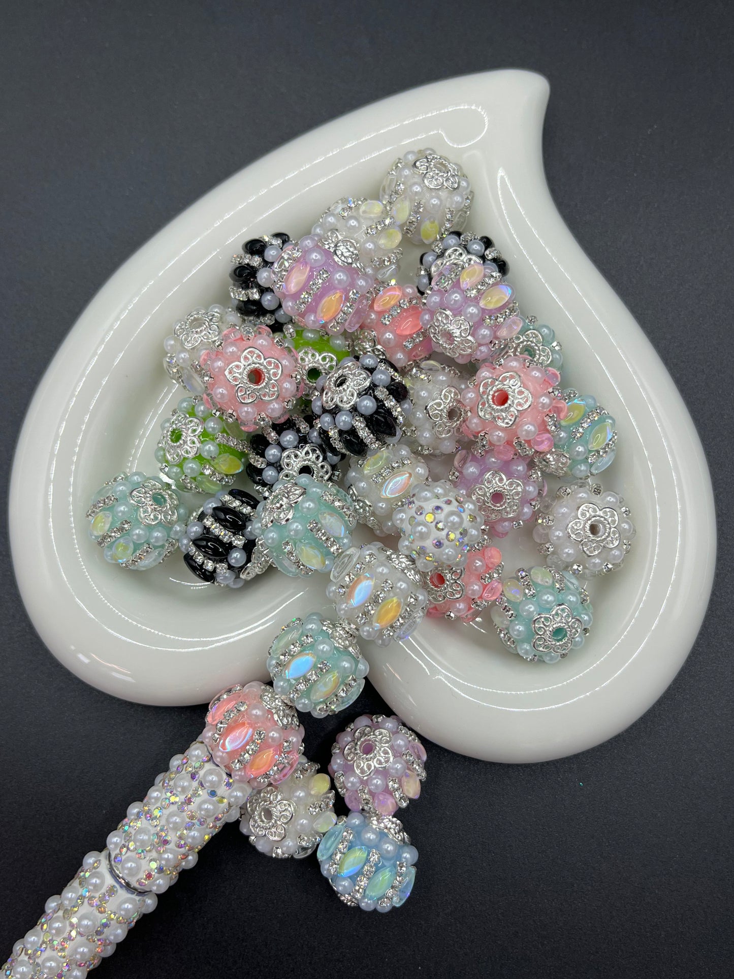 Cross-border heavy industry rhinestone chain pearl straight hole diamond ball loose bead DIY mobile phone chain bead pen jewelry accessories