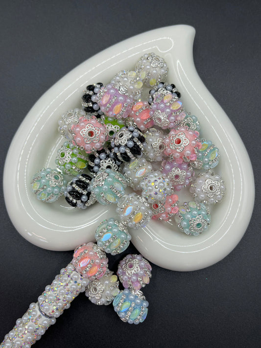 Cross-border heavy industry rhinestone chain pearl straight hole diamond ball loose bead DIY mobile phone chain bead pen jewelry accessories