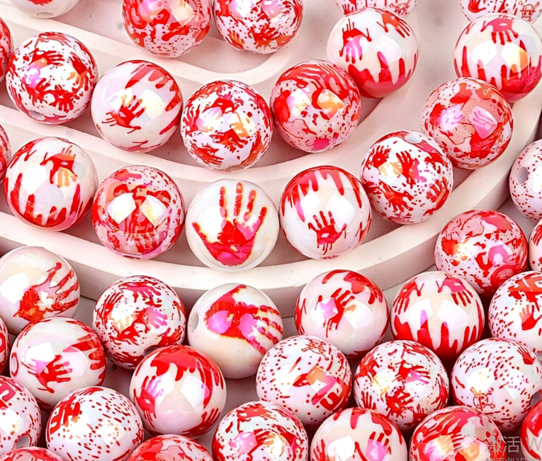 Halloween spooky blood handprint straight hole acrylic ball diy mobile phone chain keychain beaded pen jewelry accessories
