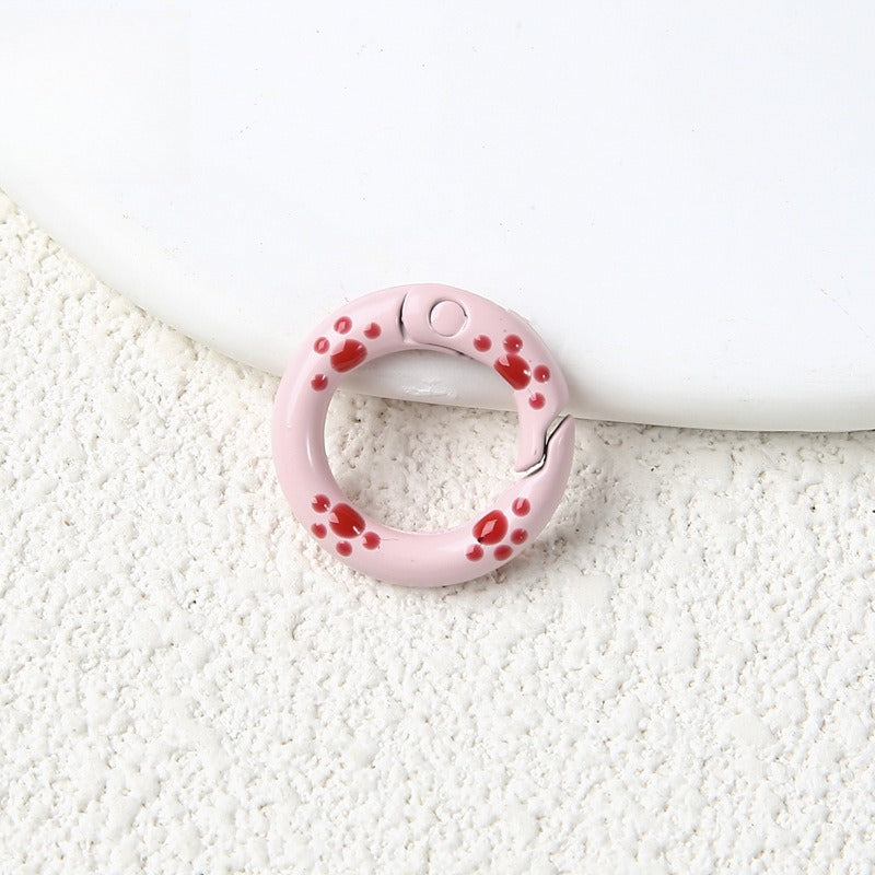 20Mm Candy Color Paint Cat Paw Spring Buckle Oil Drip Jewelry Accessories Cartoon Ring Connecting Ring Backpack Buckle Round