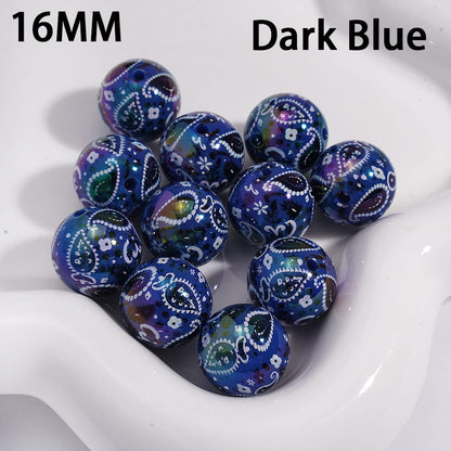 Acrylic Beads for Bracelets with Traditional Paisley Designs Patterns, 16MM, Multi-Color