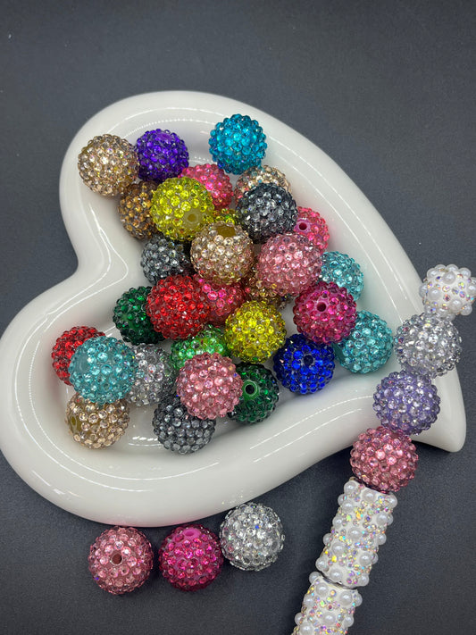 20mm Sizes Straight-Hole AB Color Polymer Clay Shambhala Beads - Double-Hole Loose Beads, Rhinestone Balls & White/Blue Beading for Bracelets