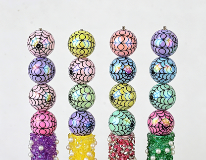 16mm acrylic rainbow-plated halloween spiderweb print round beads with straight hole for live streaming diy handmade beaded jewelry accessories