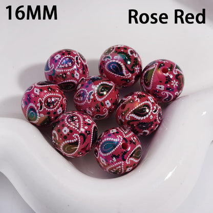 Acrylic Beads for Bracelets with Traditional Paisley Designs Patterns, 16MM, Multi-Color