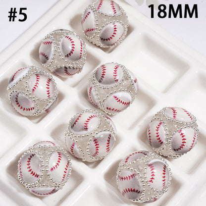 Hand-Made Acrylic Beads with Raised Sports Ball Design & Silver Metal Chain Design