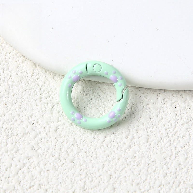 20Mm Candy Color Paint Cat Paw Spring Buckle Oil Drip Jewelry Accessories Cartoon Ring Connecting Ring Backpack Buckle Round