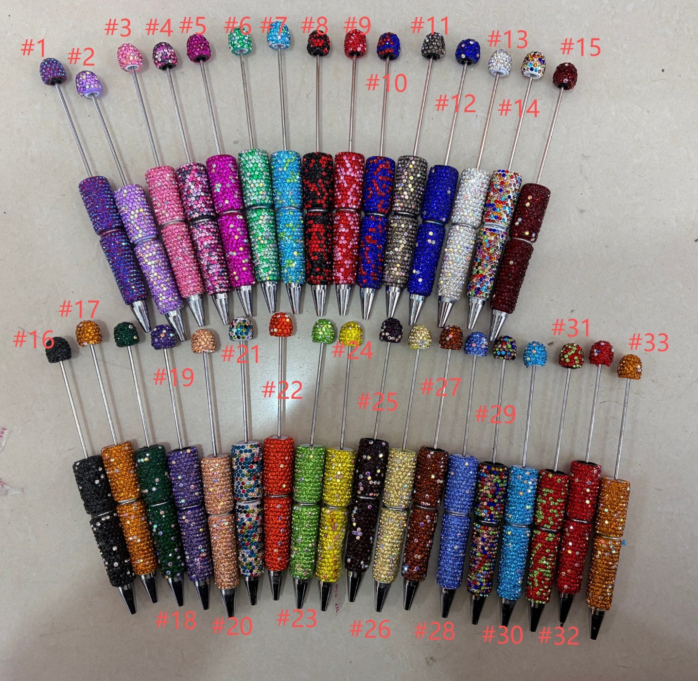 Beadable Clay Pens with Multi-Color & AB Rhinestones Covered the Entire Pen