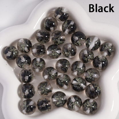 Acrylic Beads Luminous Color Changing Cute Glitter Butterfly Inside, Clear, 16MM