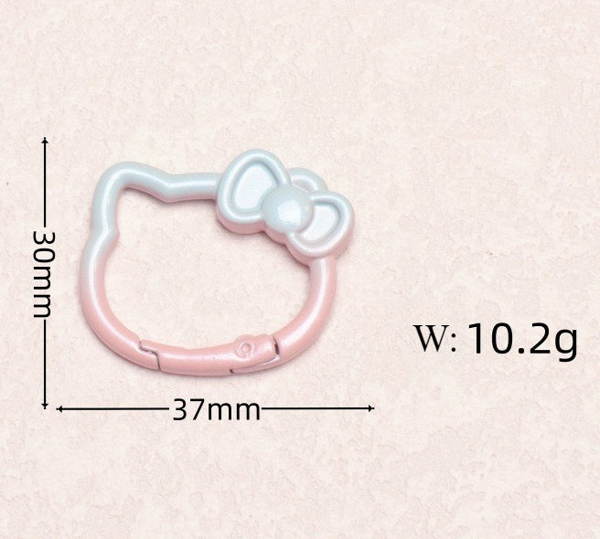 37*30mm Two-color Paint Gradual Change Cute Bow Kitten Spring Buckle DIY Accessories Keychain Bag Pendant