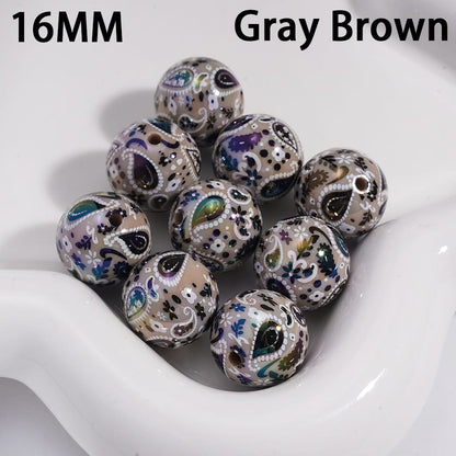 Acrylic Beads for Bracelets with Traditional Paisley Designs Patterns, 16MM, Multi-Color