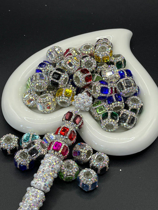 Cross-Border Heavy-Duty Square Zircon Lantern Beads & Drill Balls - Straight-Hole Beads for DIY Phone Chains, Keychains & Bag Chains