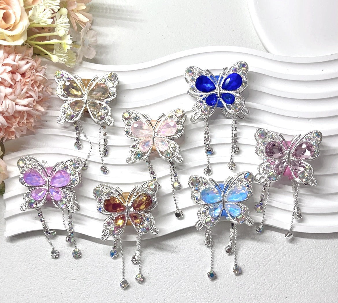 Heavy Industry Soft Pottery Three-dimensional Advanced Sense Butterfly Crystal Tassel Beads Wear Pen Loose Beads Handmade Mobile Phone Chain Accessories DIY