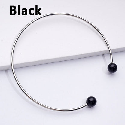 Large DIY Beadable Metal Bracelet with Rose-Gold Silver Gold Gun-Gray Black Round Balls