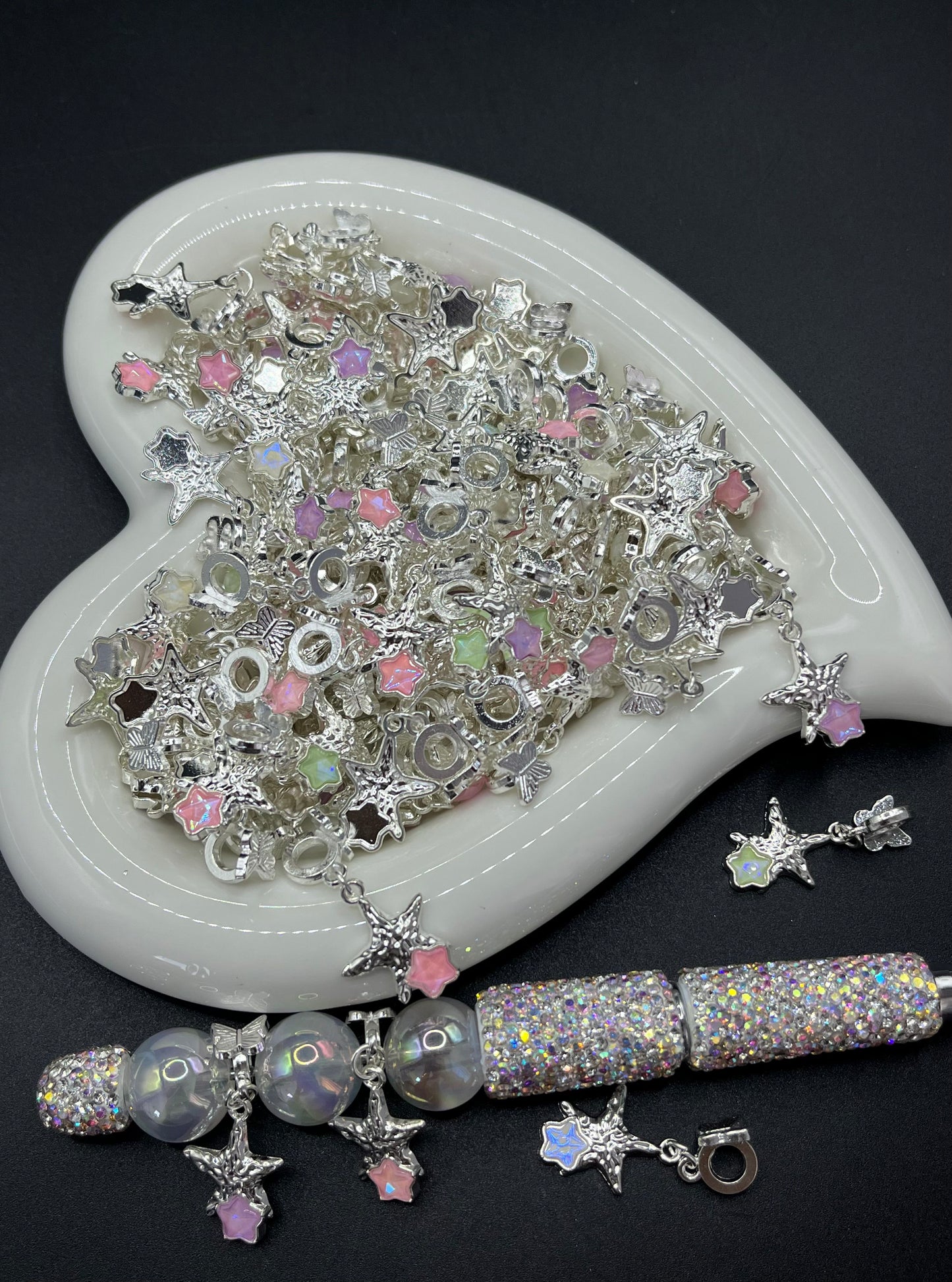 Aurora Iridescent Color Series - Rhinestone-Embedded Alloy Pendants & Sun/Star/Moon Spacer Beads - DIY Jewelry Supplies for Beading Pens, Collarbone Necklaces, Bracelets & Earrings