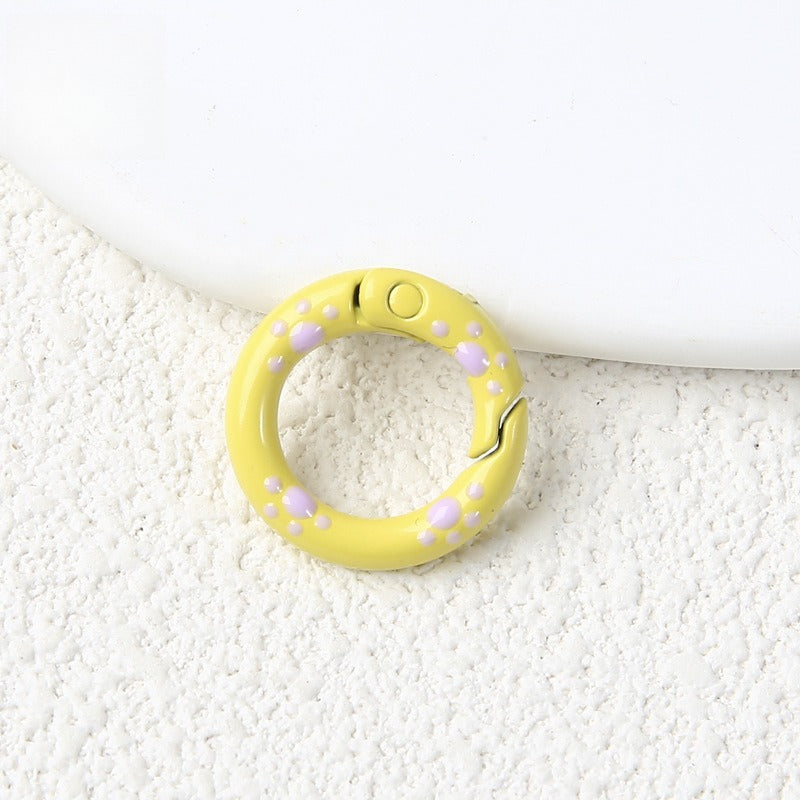 20Mm Candy Color Paint Cat Paw Spring Buckle Oil Drip Jewelry Accessories Cartoon Ring Connecting Ring Backpack Buckle Round