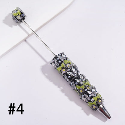 Beadable Clay Pens with Vivid Butterfly, Floral Flowers and White Pearls