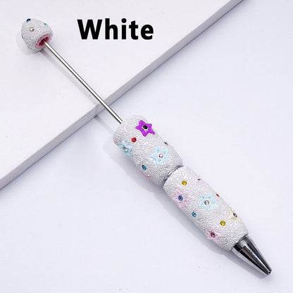 Beadable Clay Pens with Cute Star Frames Colorful Shiny Rhinestones Mini Snow Balls Covered the Entire Pen